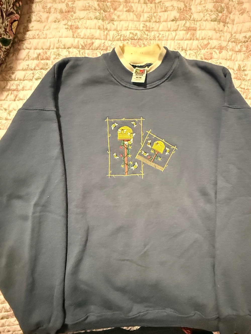 Vintage Grandmacore Fruit of the Loom Blue embroidered Crewneck Sweatshirt